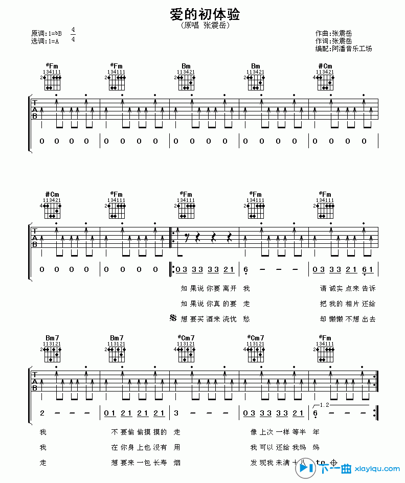 《爱的初体验吉他谱B调_张震岳爱的初体验六线谱》吉他谱-C大调音乐网