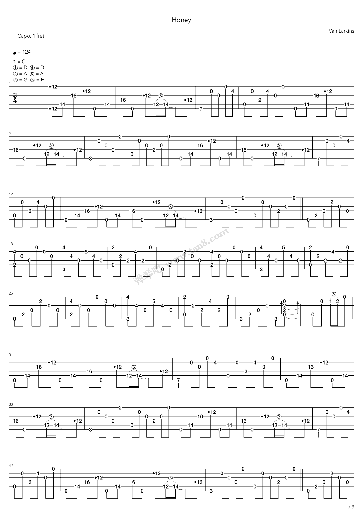 《Honey》吉他谱-C大调音乐网