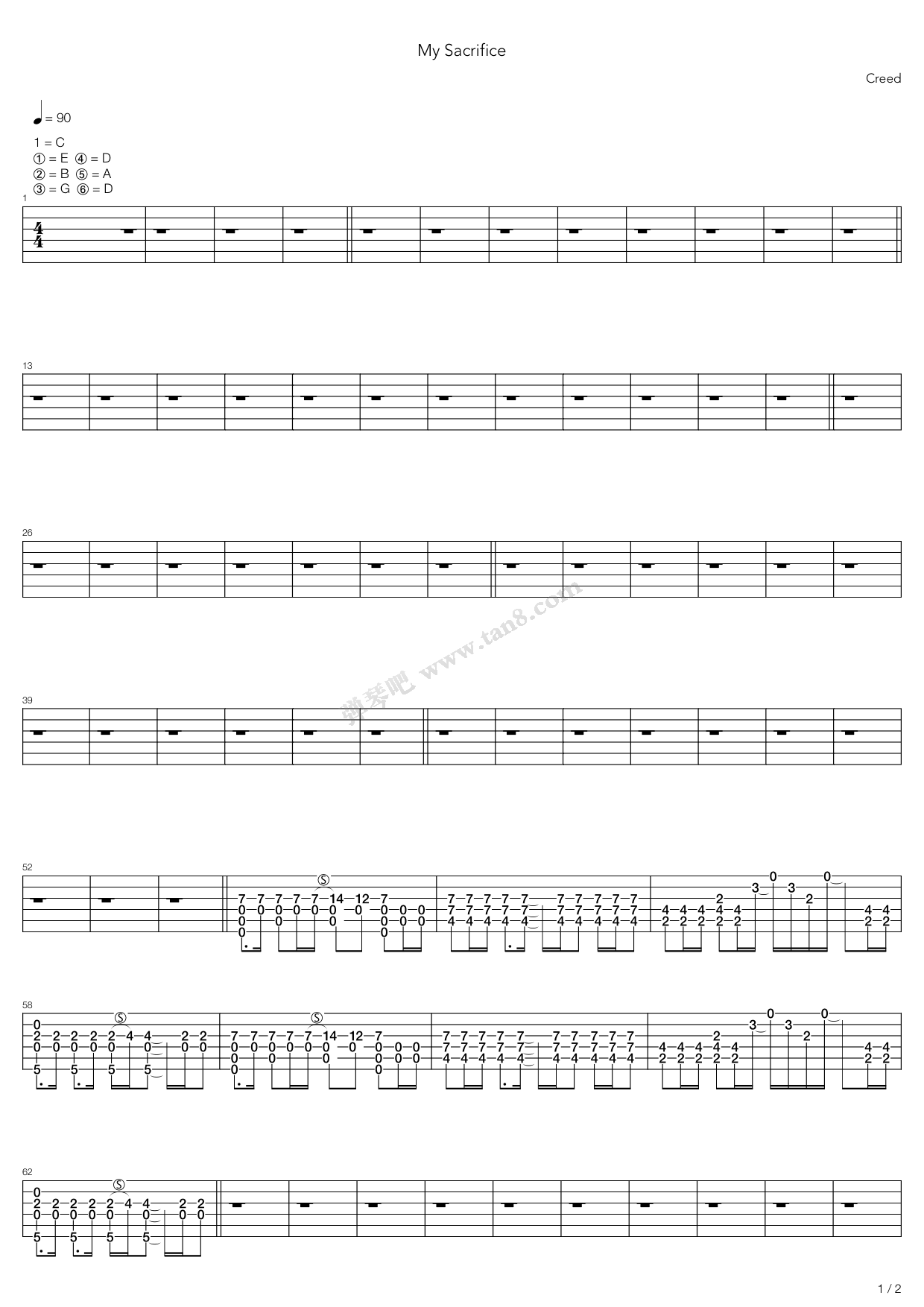 《My Sacrifice》吉他谱-C大调音乐网