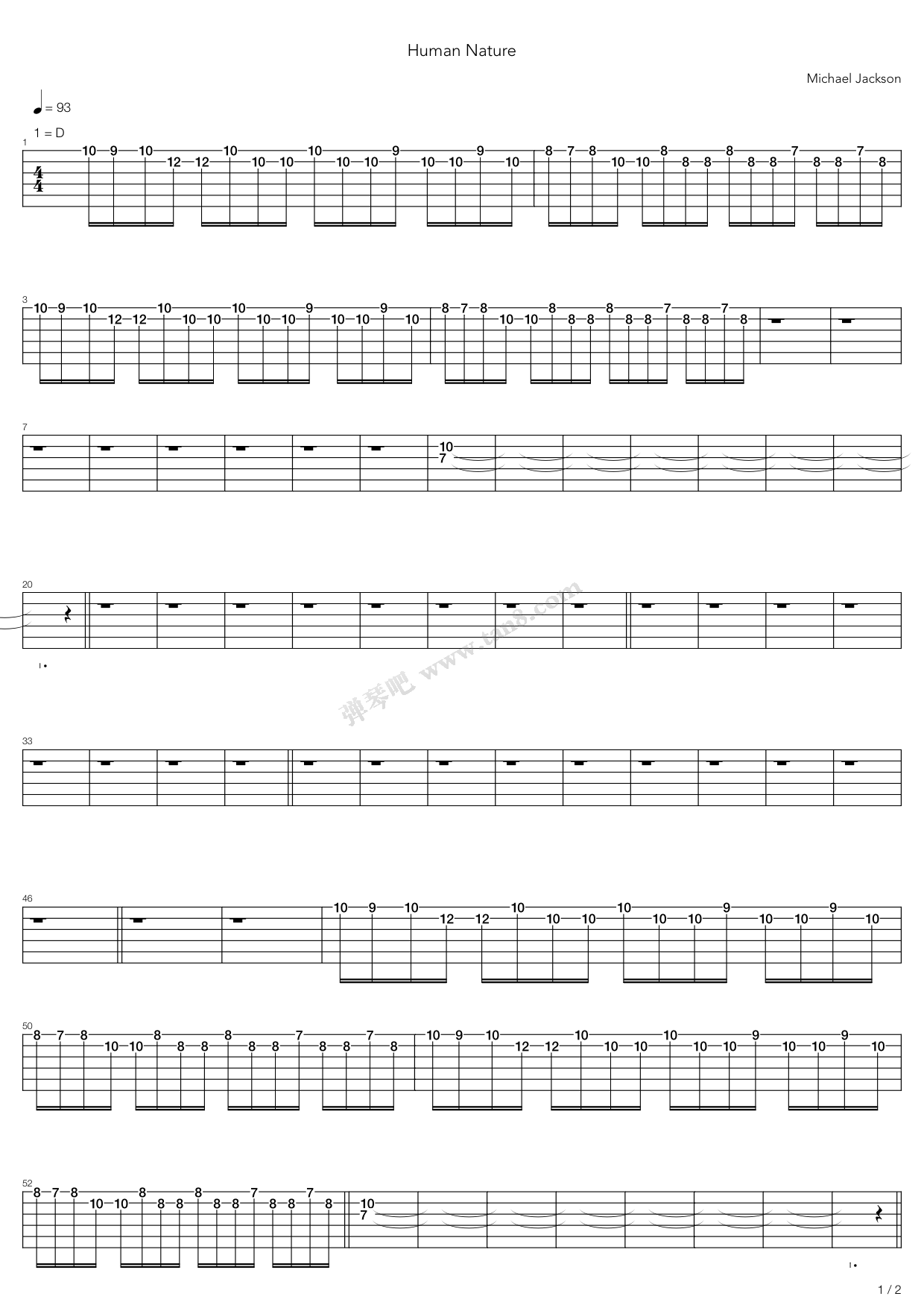 《Human Nature》吉他谱-C大调音乐网
