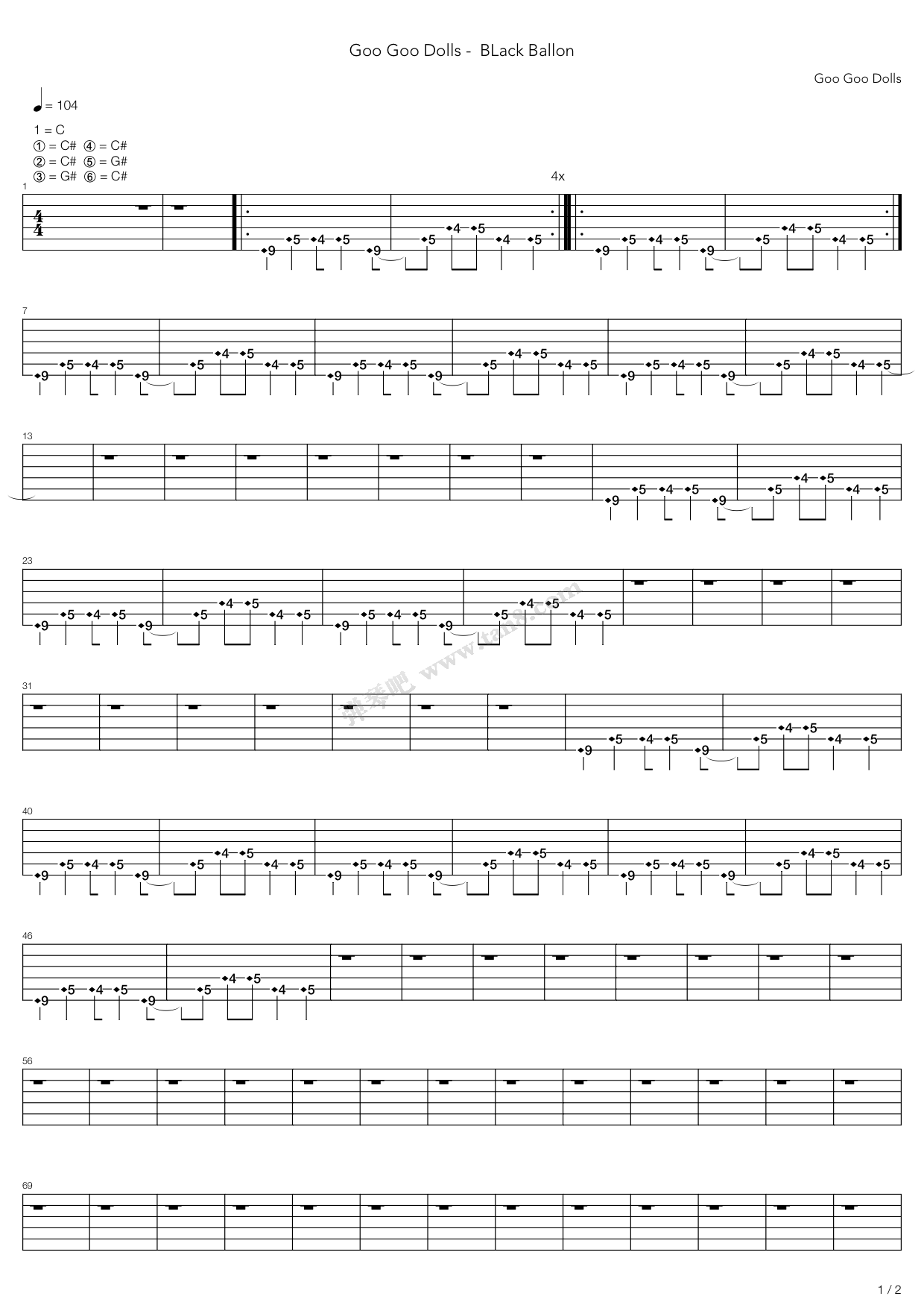 《Black Ballon》吉他谱-C大调音乐网