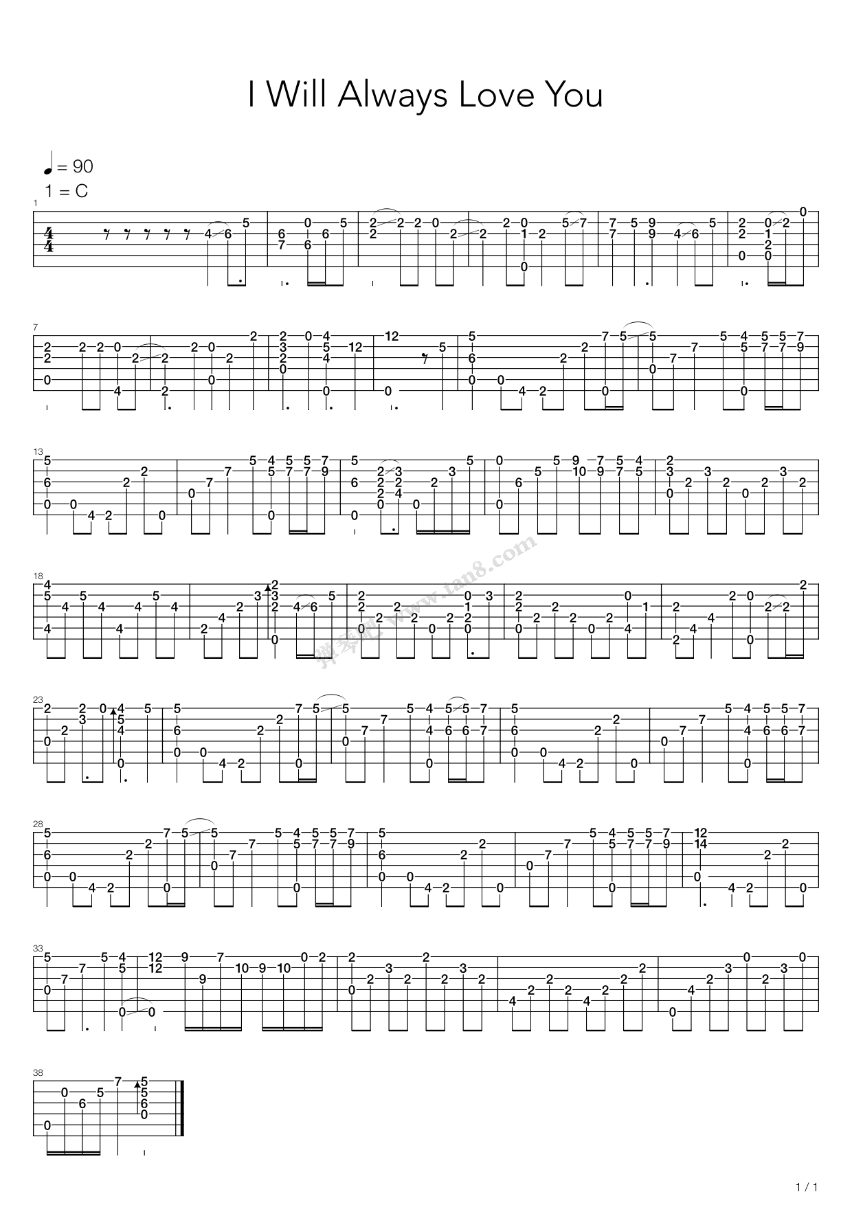 《I Will Always Love You》吉他谱-C大调音乐网