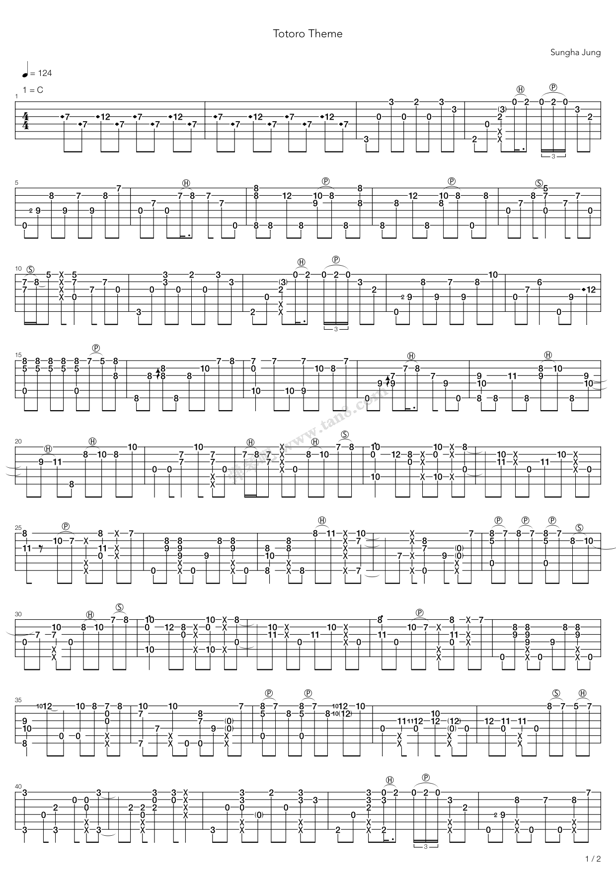 《Totoro Theme（指弹版，郑成河）》吉他谱-C大调音乐网