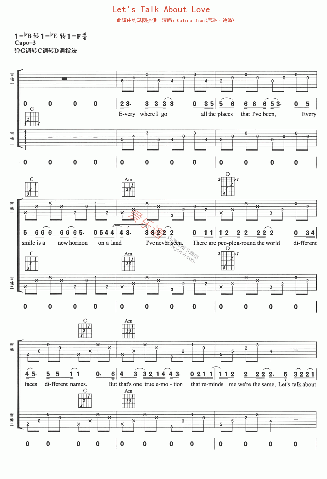 《Celine Dion《Let's Talk About Love》》吉他谱-C大调音乐网