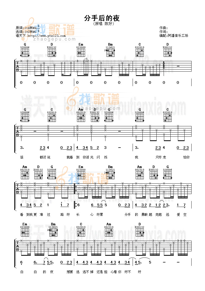 《分手后的夜》吉他谱-C大调音乐网