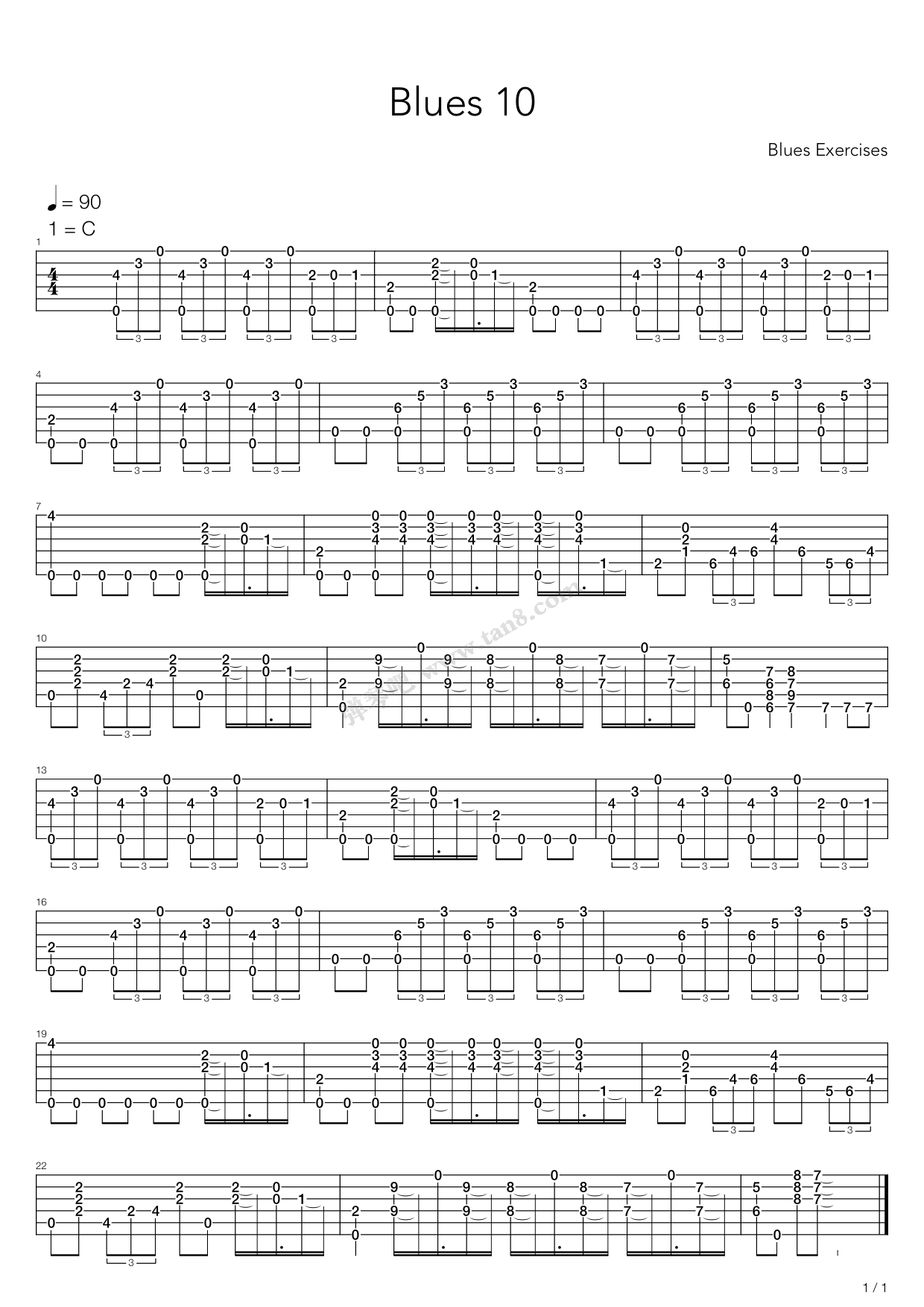 《布鲁斯练习 - Blues 10》吉他谱-C大调音乐网