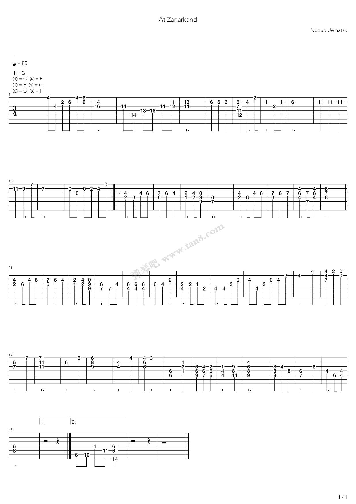 《最终幻想10 - ザナルカンドにて(At Zanarkand) ...》吉他谱-C大调音乐网