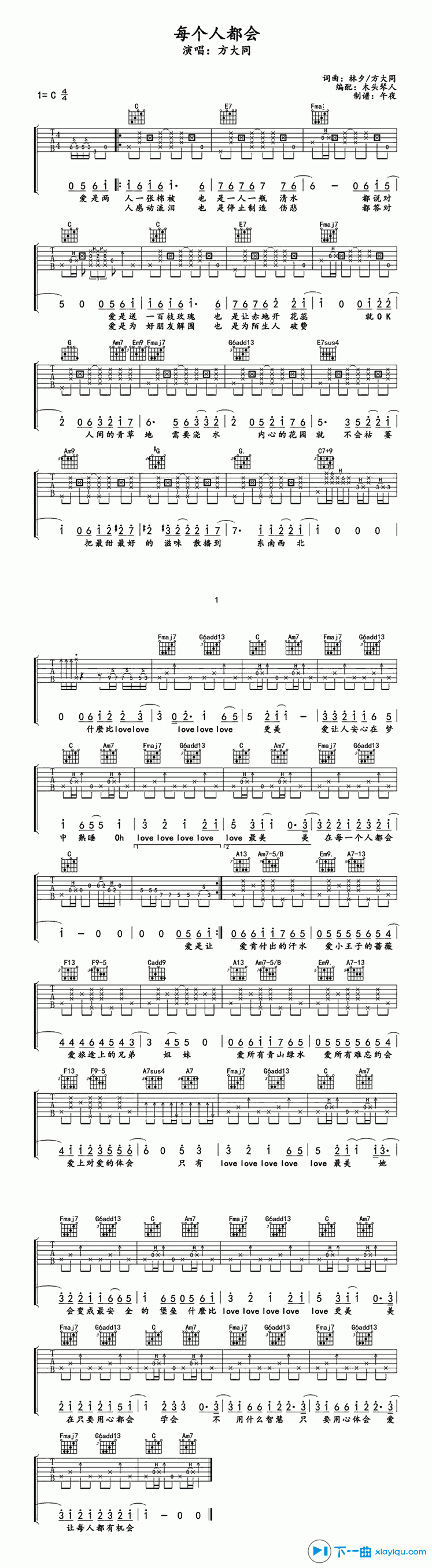 《每个人都会吉他谱C调_每个人都会吉他六线谱》吉他谱-C大调音乐网