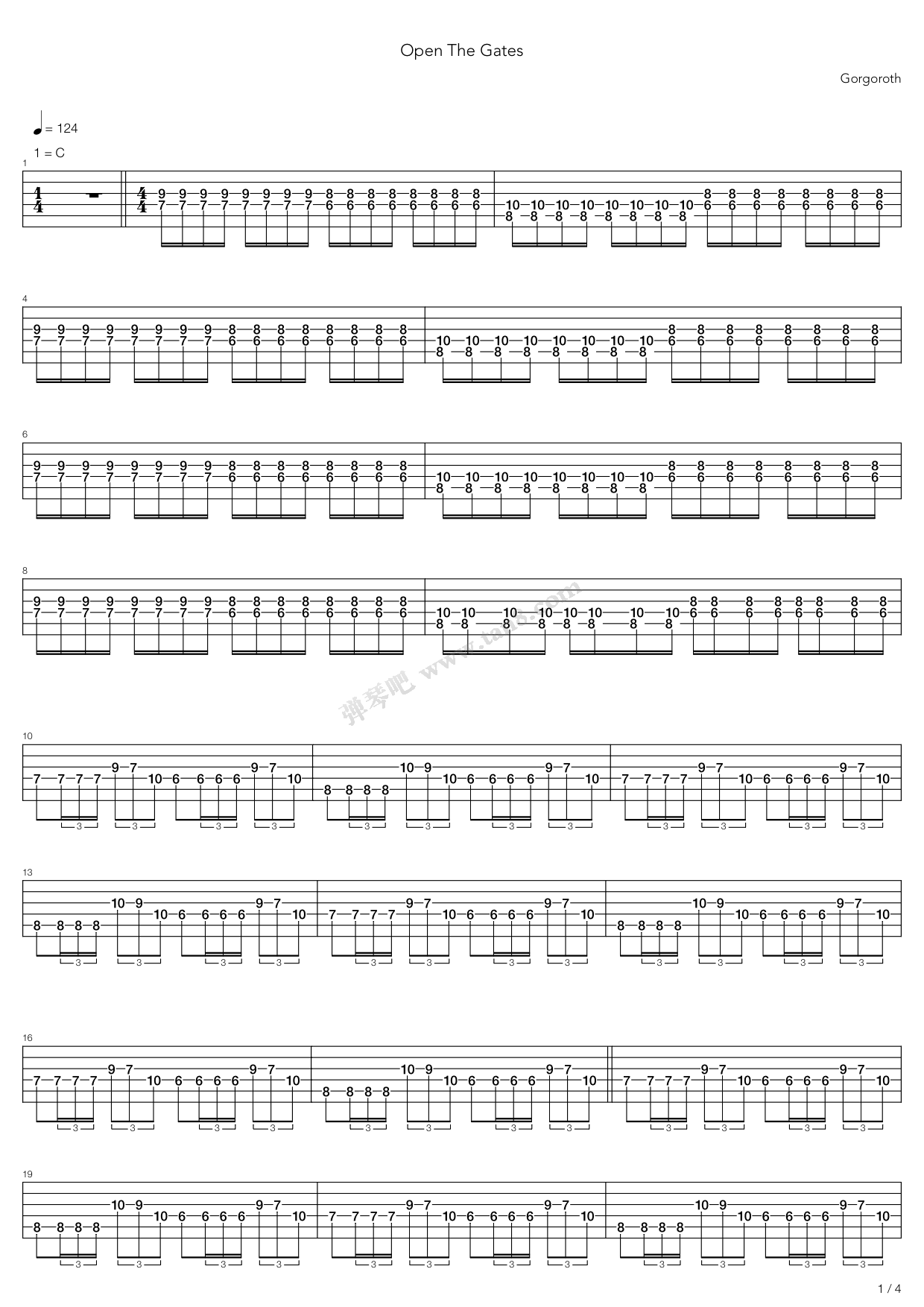 《Open The Gates》吉他谱-C大调音乐网