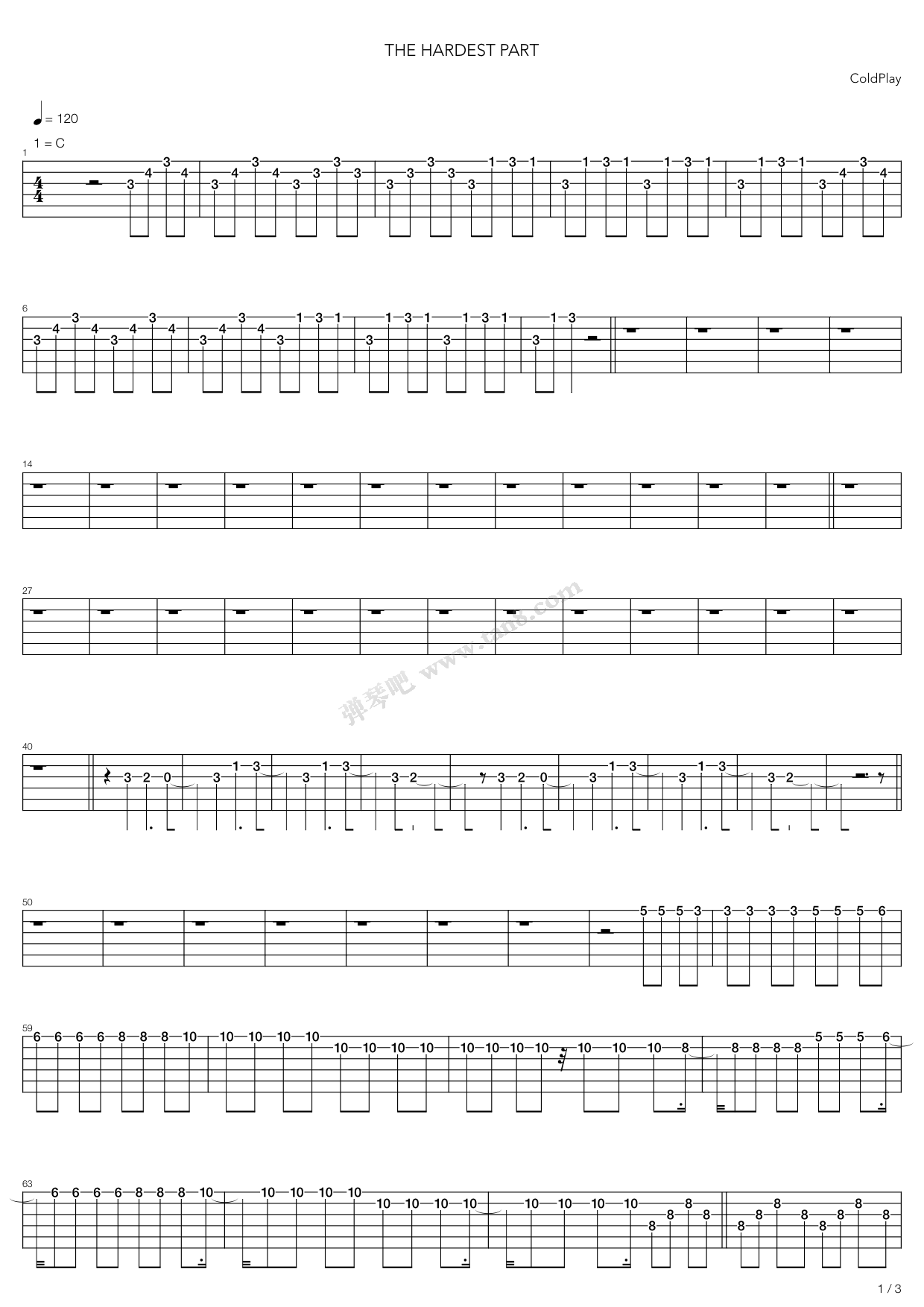 《The Hardest Part》吉他谱-C大调音乐网