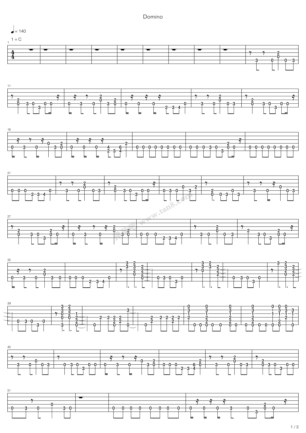 《Domino》吉他谱-C大调音乐网