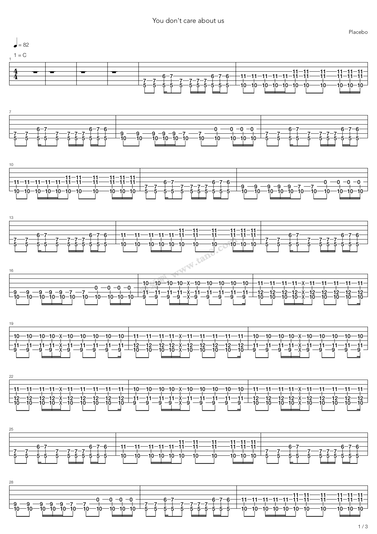 《You Dont Care About Us》吉他谱-C大调音乐网