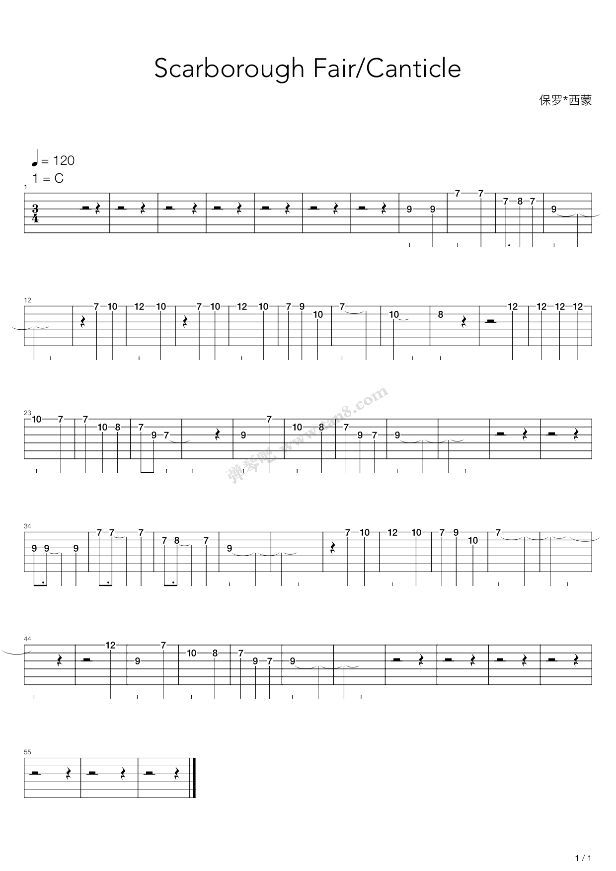 《Scarborough Fair(斯卡保罗集市)》吉他谱-C大调音乐网