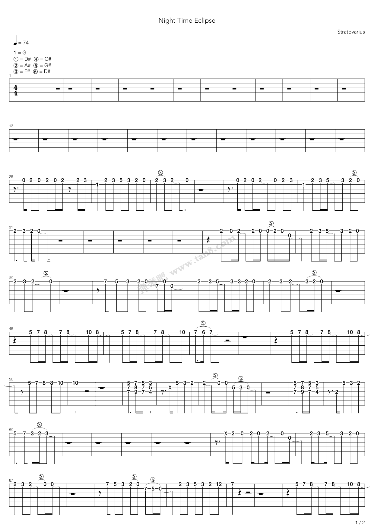 《Night Time Eclipse》吉他谱-C大调音乐网