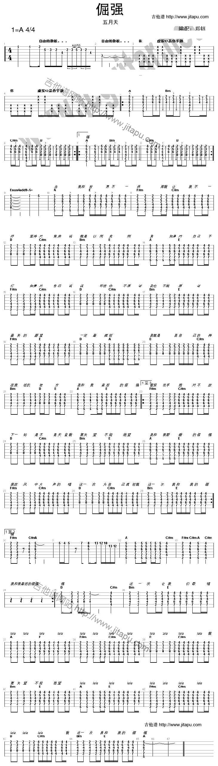 《倔强》吉他谱-C大调音乐网