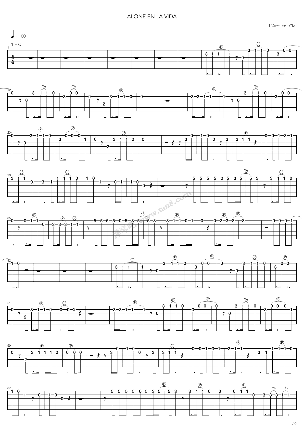 《Alone En La Vida》吉他谱-C大调音乐网