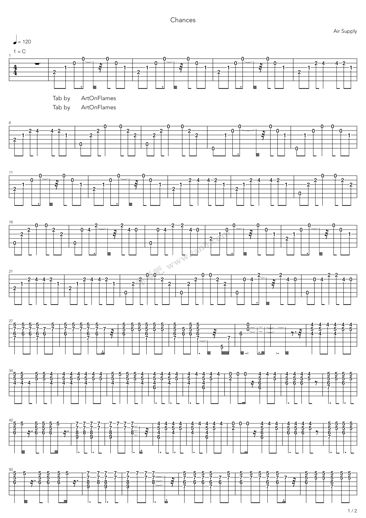 《Chances》吉他谱-C大调音乐网