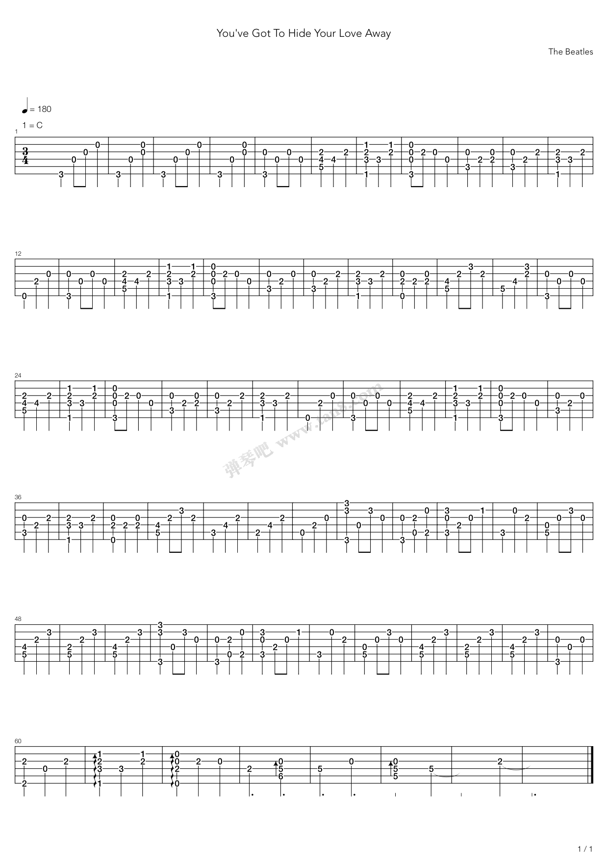 《You've Got To Hide Your Love Away》吉他谱-C大调音乐网