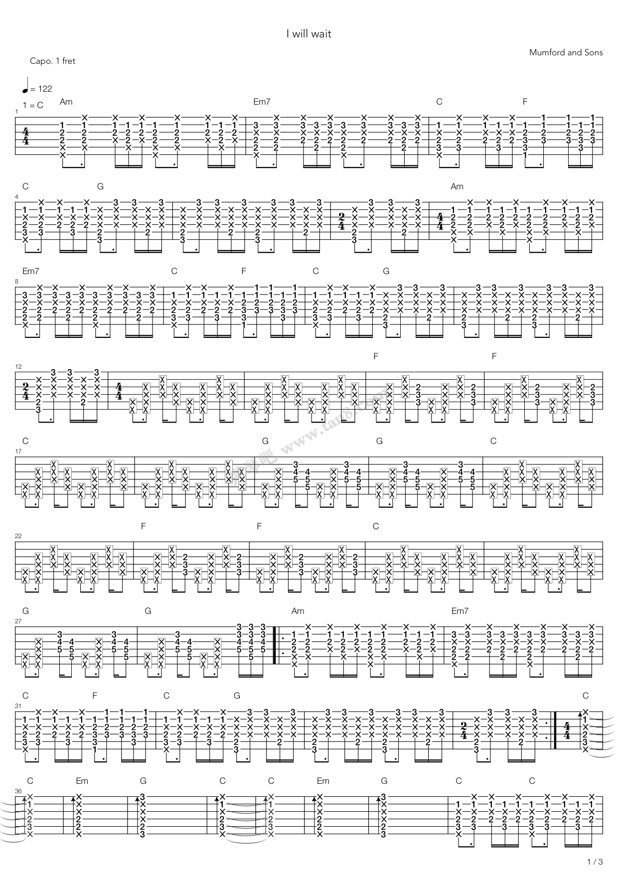 《I Will Wait》吉他谱-C大调音乐网