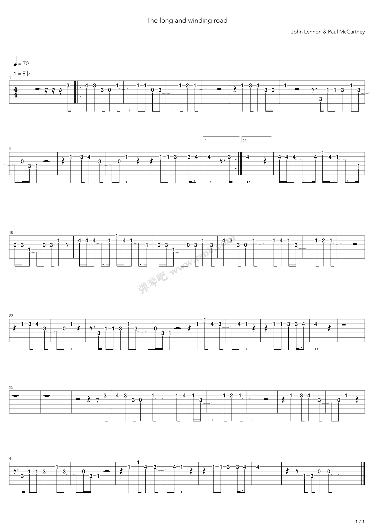 《The Long And Winding Road》吉他谱-C大调音乐网