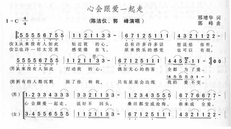 《心会跟爱一起走－郭峰,陈洁仪（简谱）》吉他谱-C大调音乐网