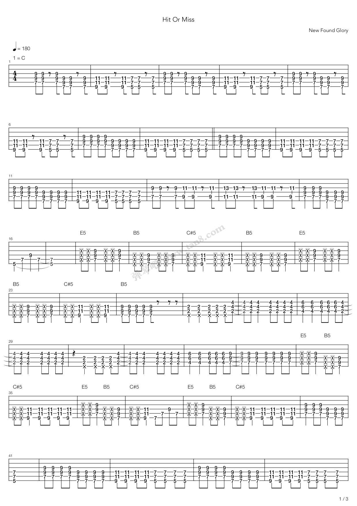 《Hit Or Miss》吉他谱-C大调音乐网