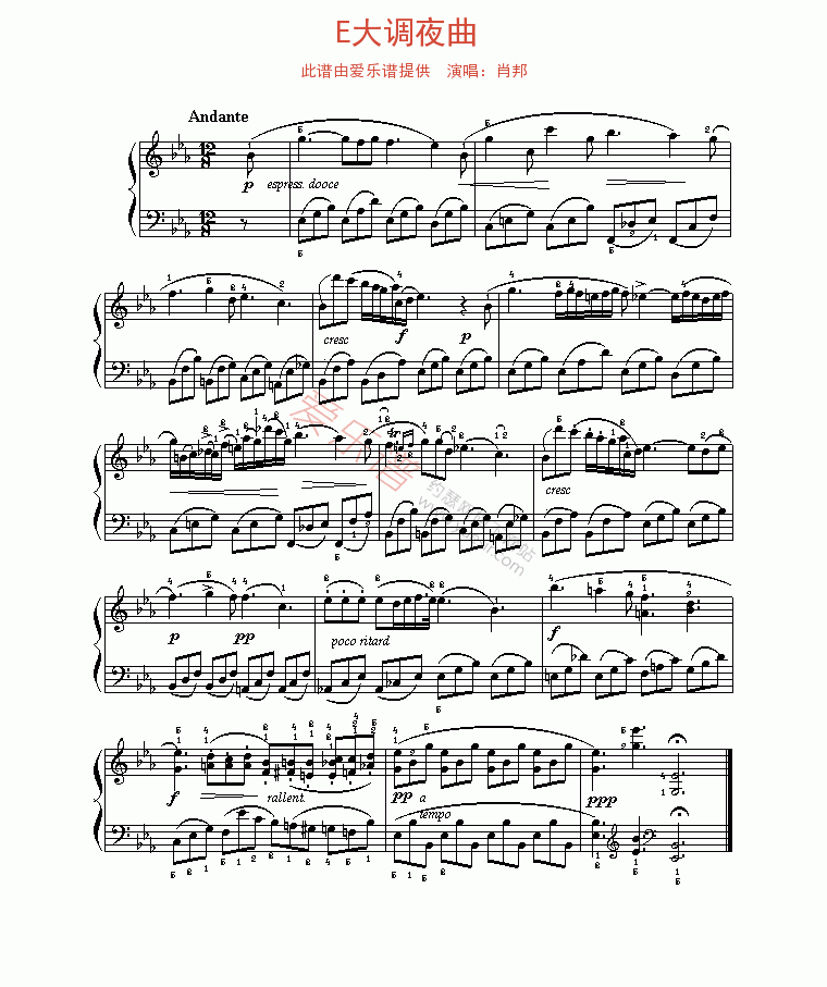 《肖邦《E大调夜曲》》吉他谱-C大调音乐网