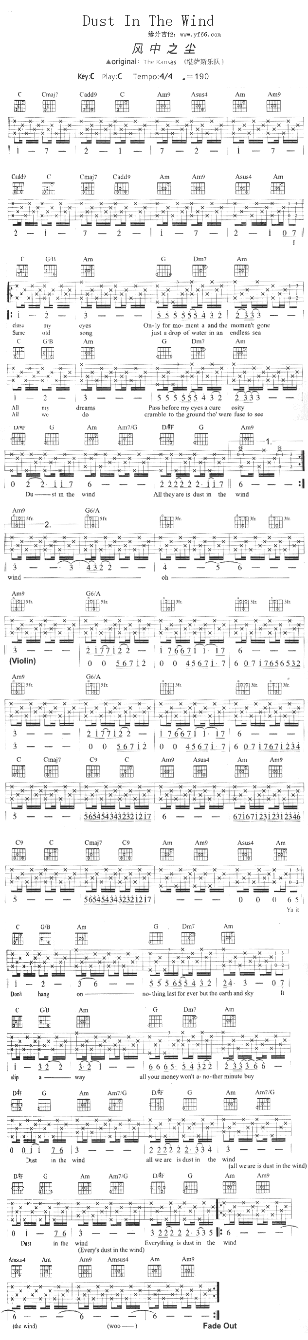 《Dust In The Wind（风中之尘）》吉他谱-C大调音乐网