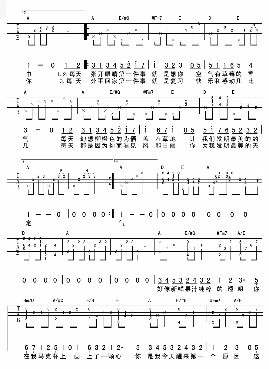 梁静茹 每天第一件事吉他谱-C大调音乐网