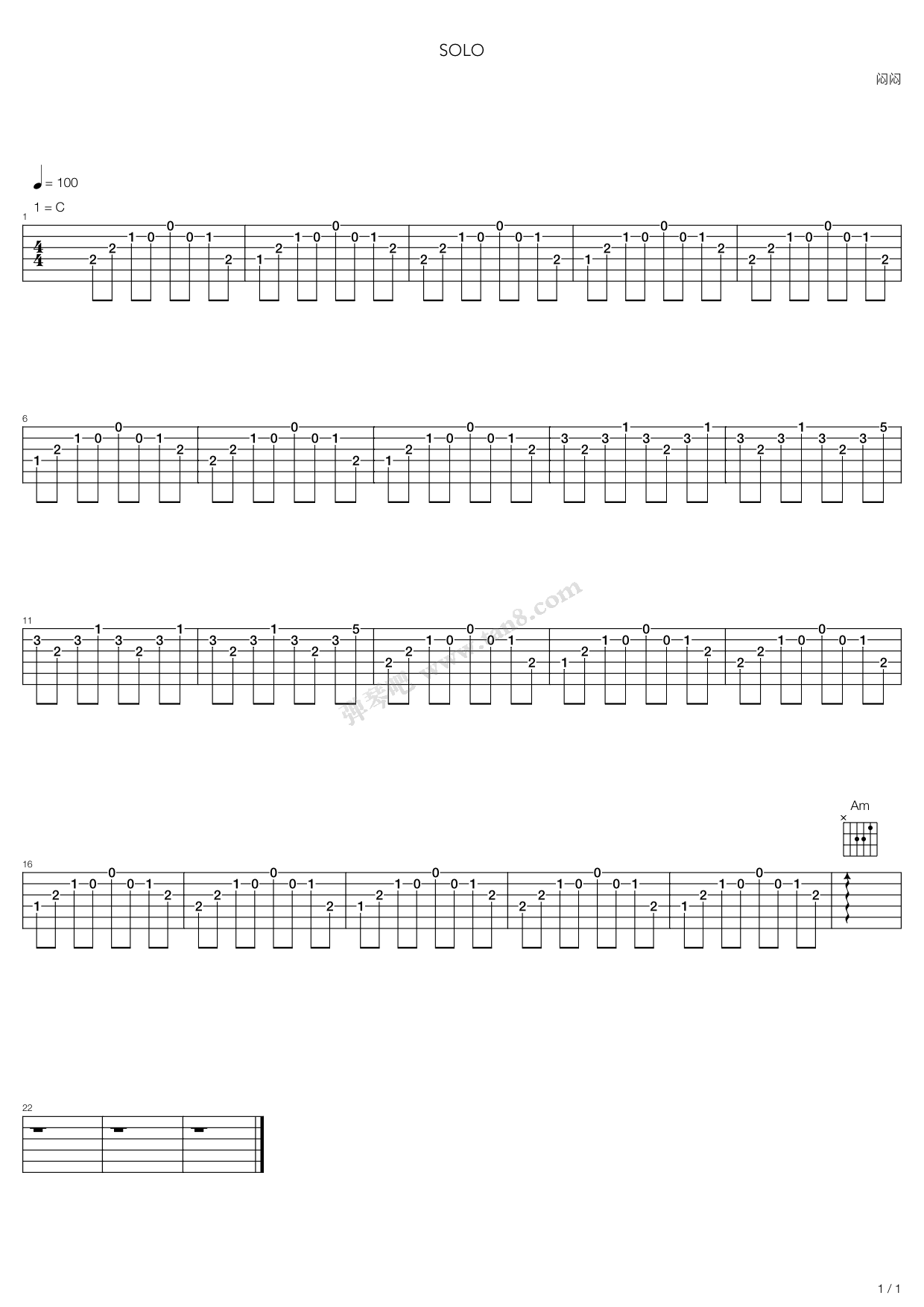 《SOLO》吉他谱-C大调音乐网