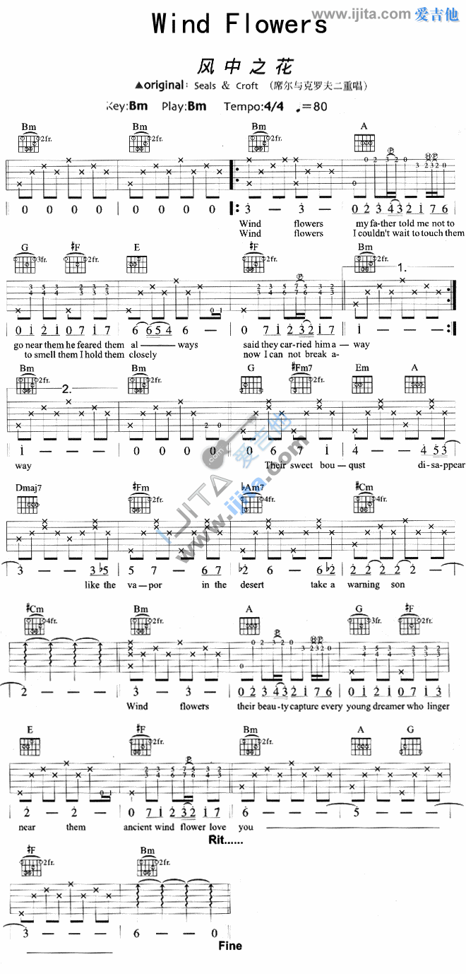 《Wind Flowers》吉他谱-C大调音乐网