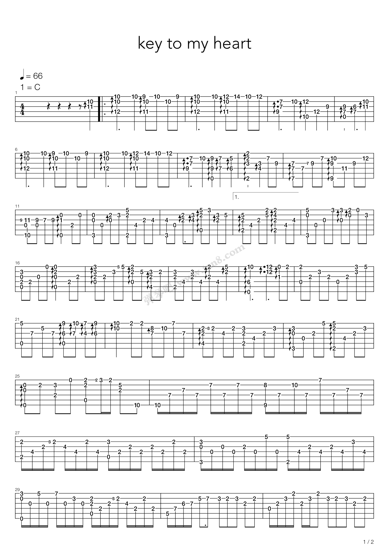 《Key To My Heart(宿命传说2主题曲)》吉他谱-C大调音乐网