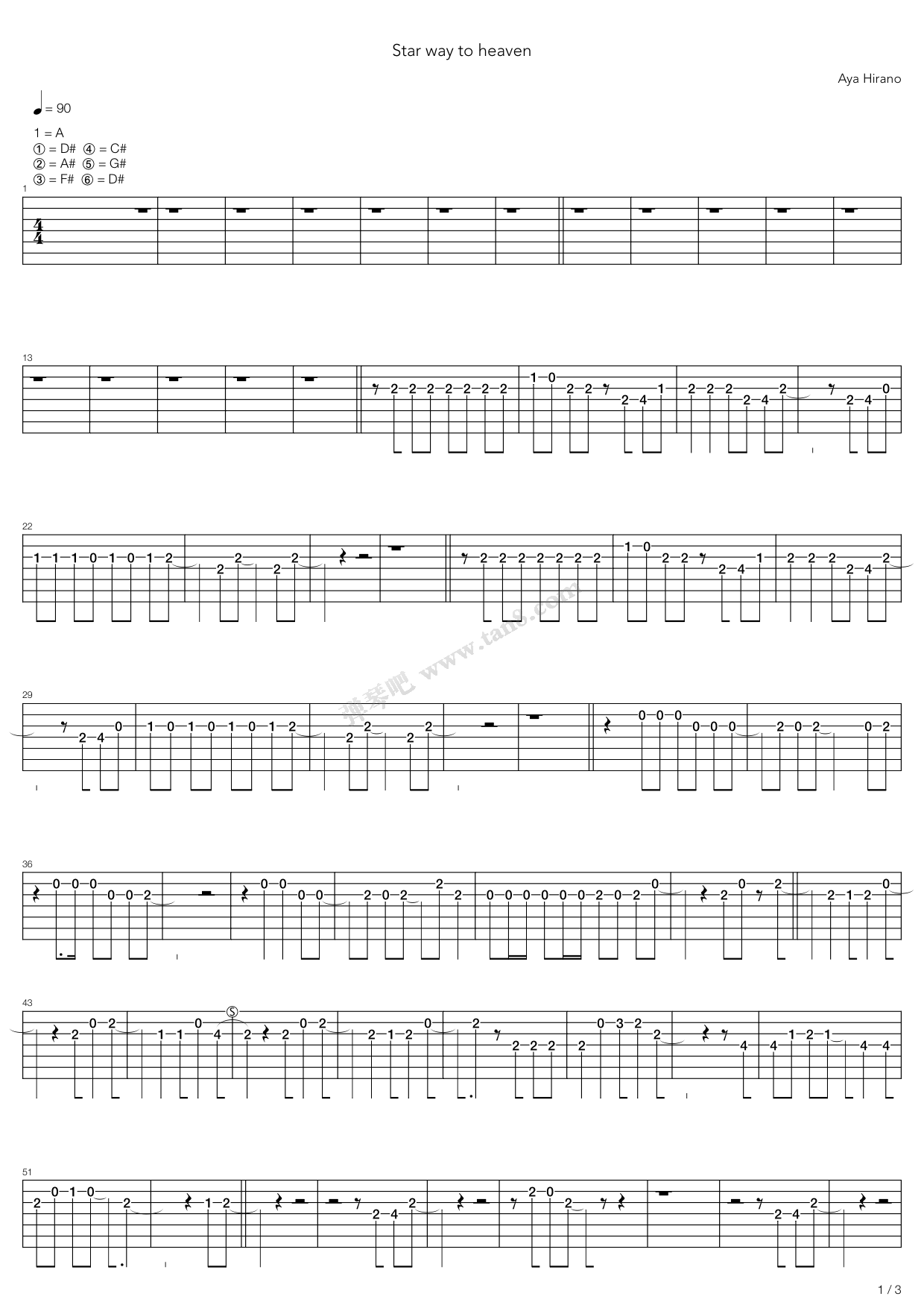 《Star Way To Heaven》吉他谱-C大调音乐网