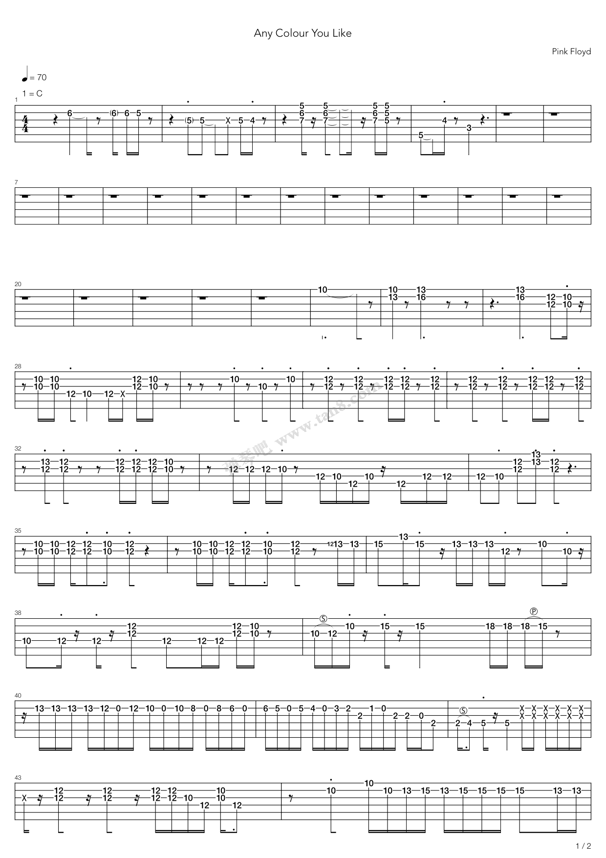 《Any Colour You Like》吉他谱-C大调音乐网