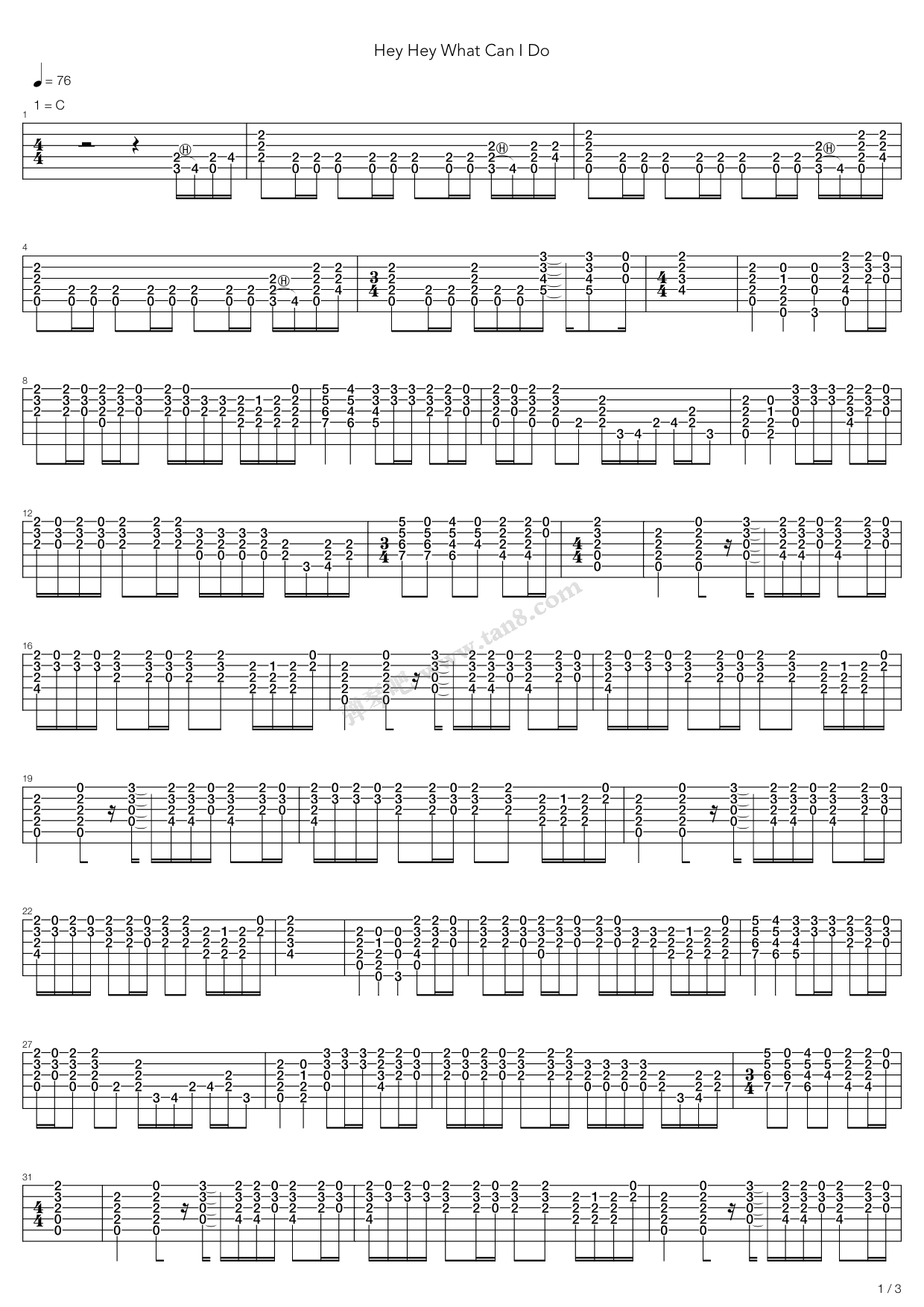 《Hey Hey What Can I Do》吉他谱-C大调音乐网