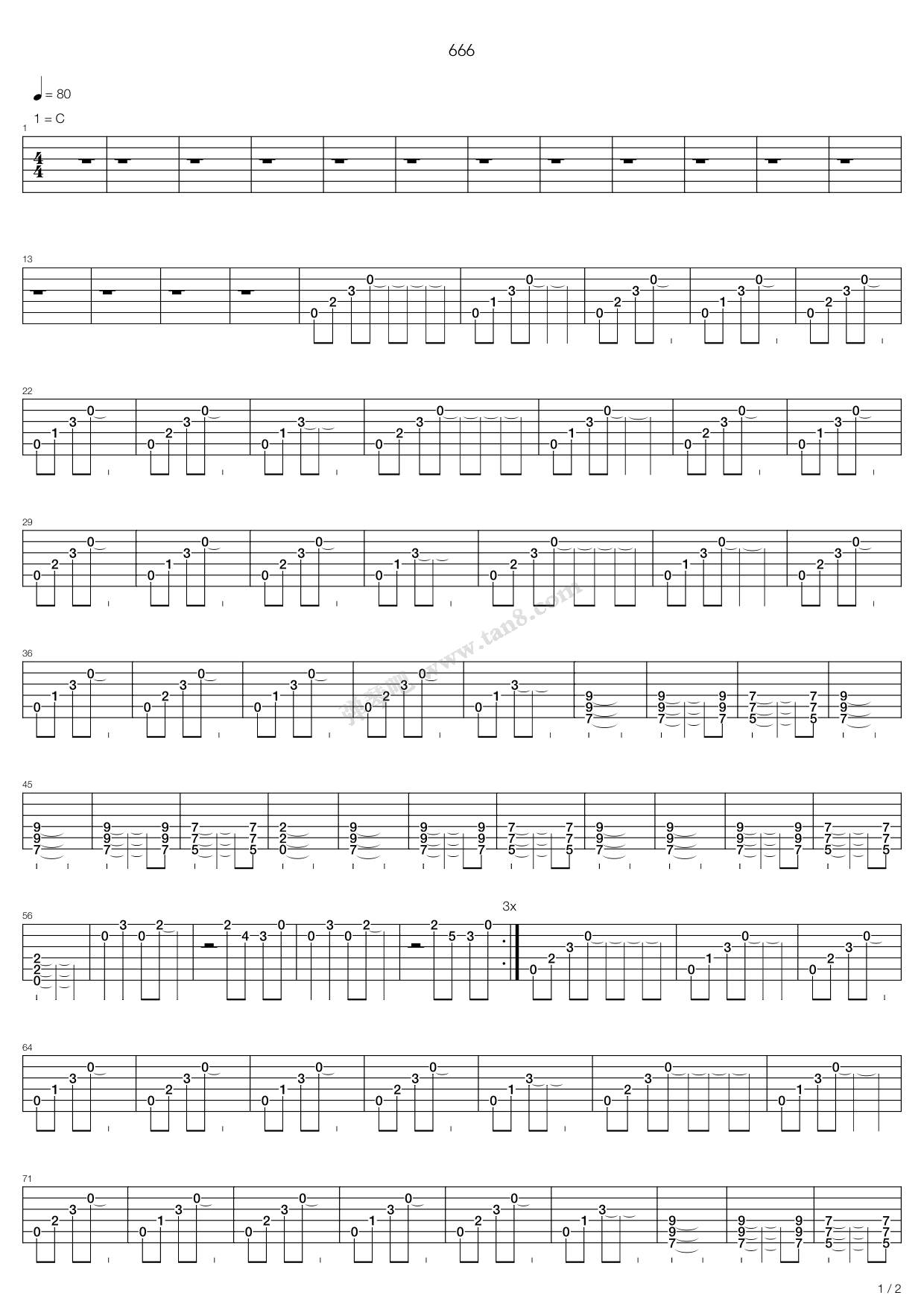 《666》吉他谱-C大调音乐网