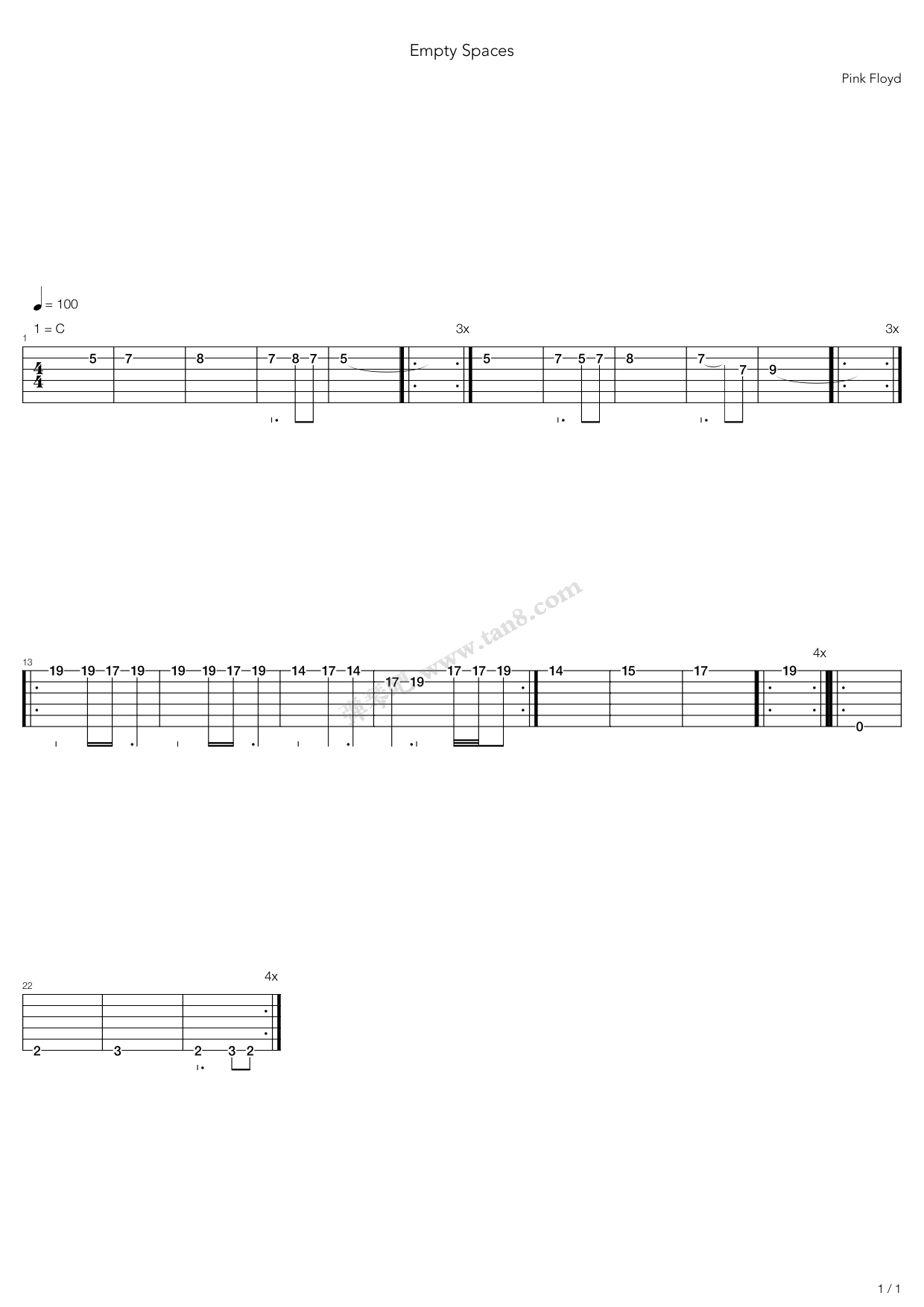 《Empty Spaces》吉他谱-C大调音乐网