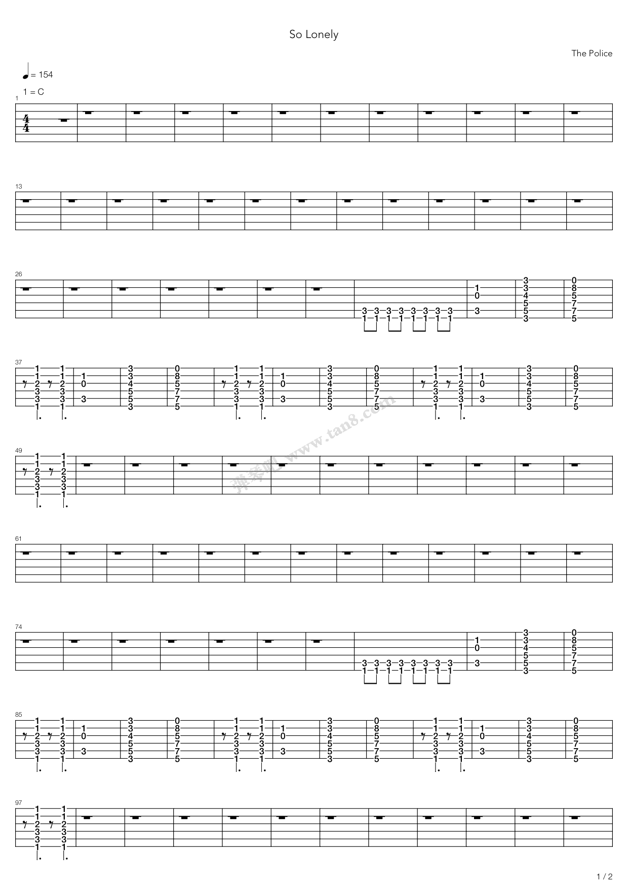 《So Lonely》吉他谱-C大调音乐网