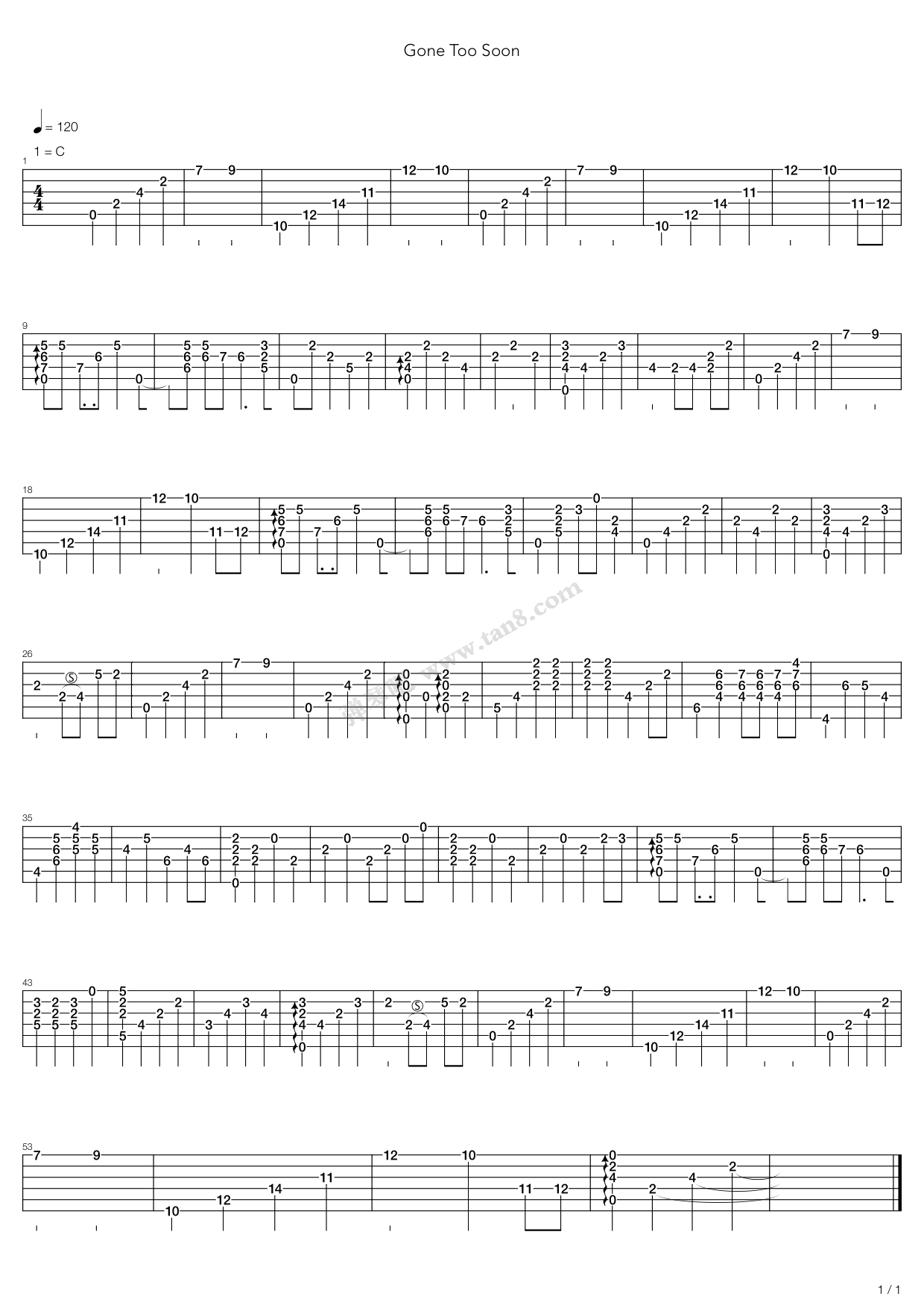 《Gone Too Soon》吉他谱-C大调音乐网