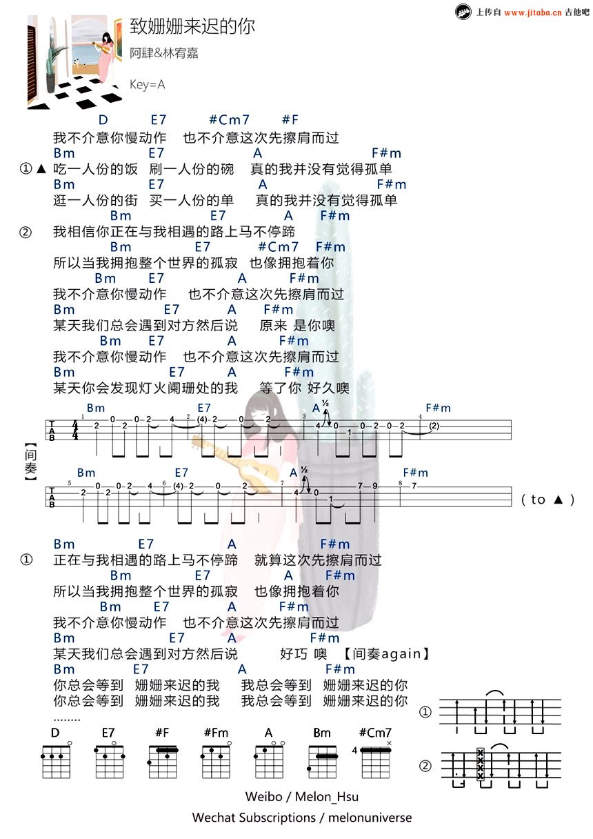 《致姗姗来迟的你ukulele谱_阿肆|林宥嘉_小四线图谱》吉他谱-C大调音乐网