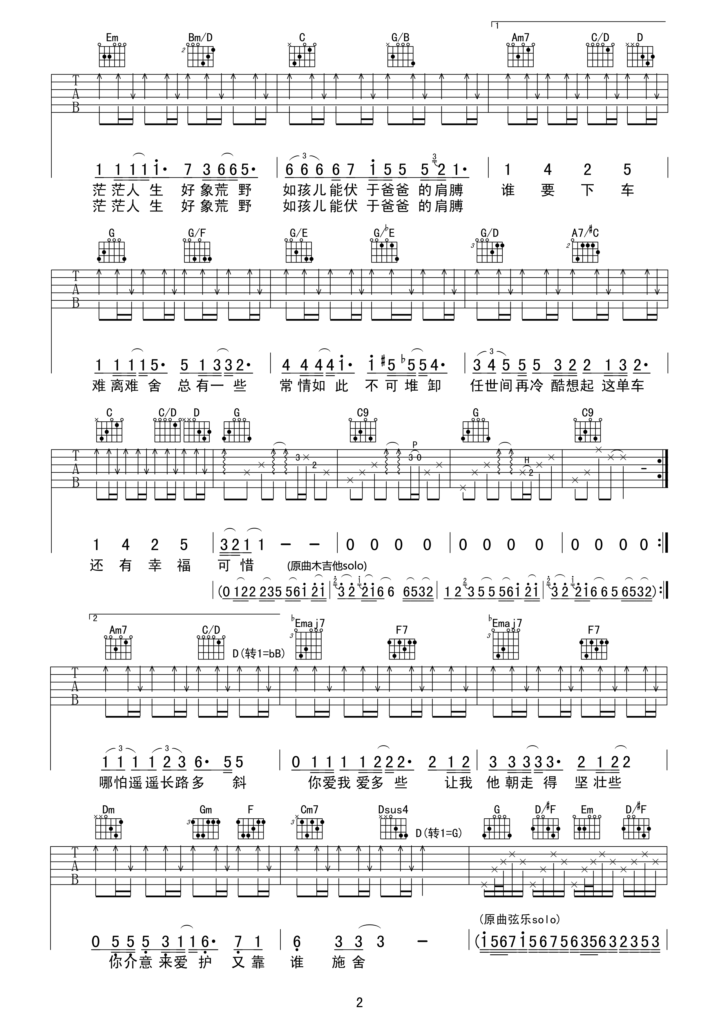 陈奕迅《单车》吉他谱 G调高清版-C大调音乐网