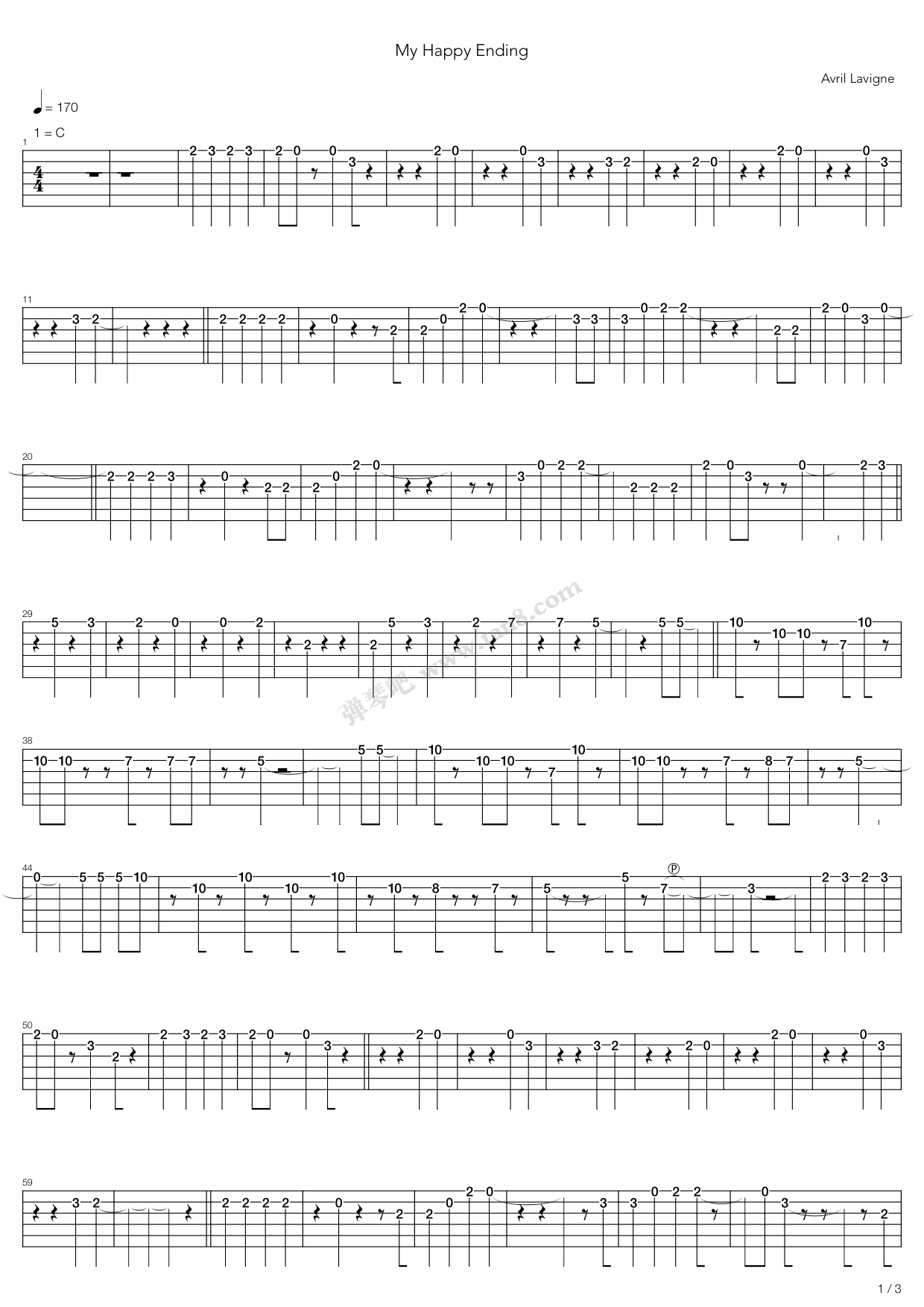 《My Happy Ending》吉他谱-C大调音乐网