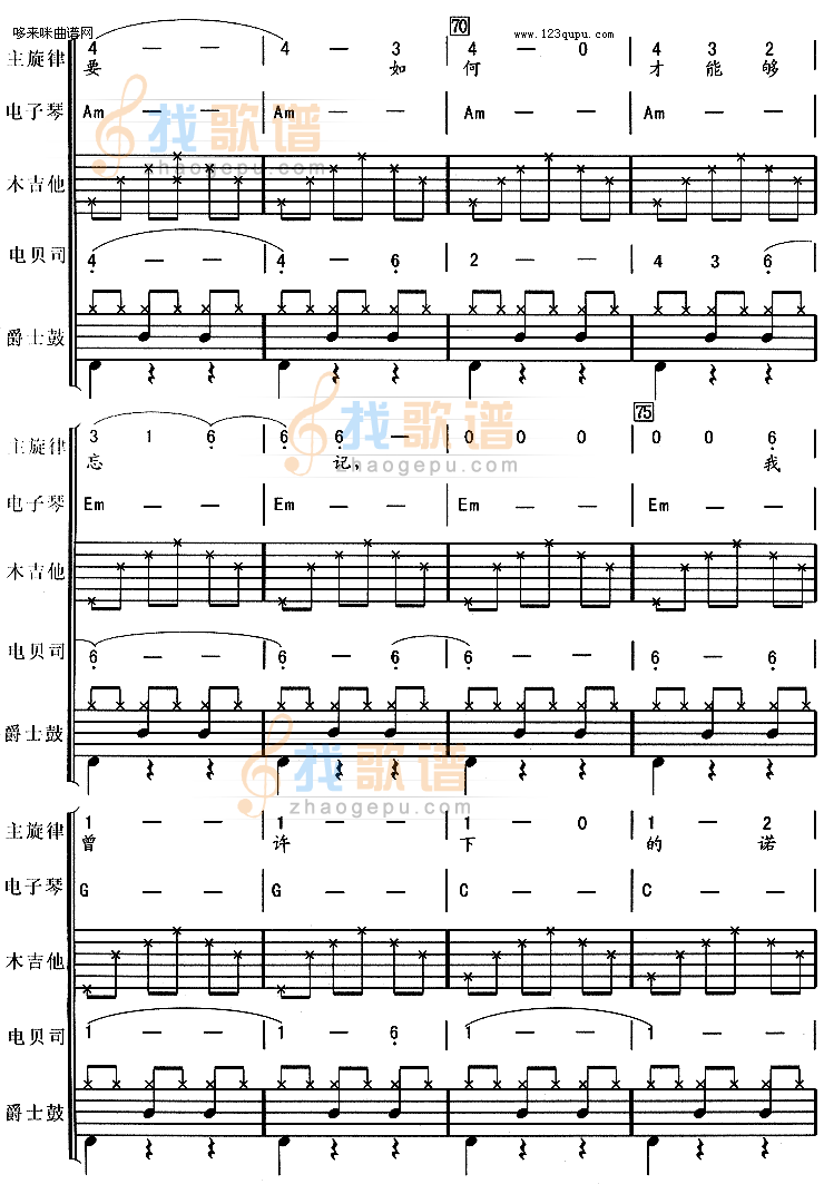 《痛哭的人（伍佰*电子琴、贝司伴奏）》吉他谱-C大调音乐网