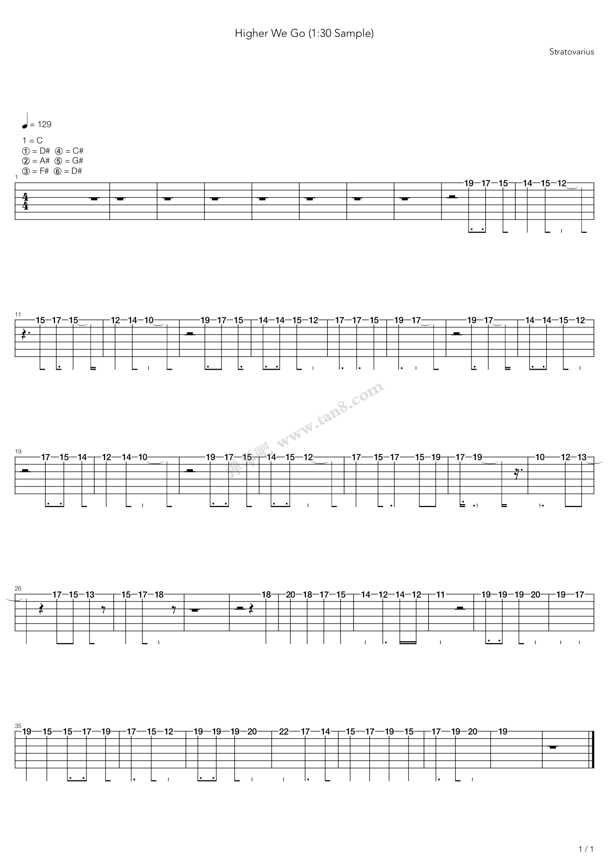 《Higher We Go》吉他谱-C大调音乐网