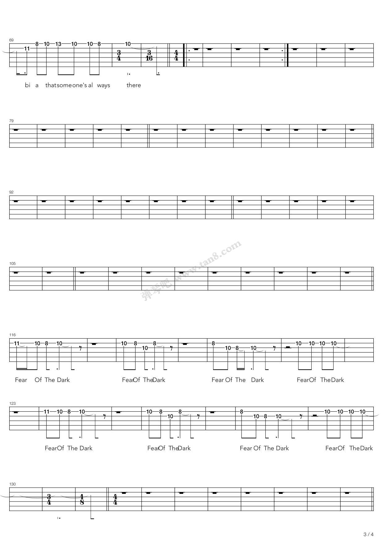《Fear Of The Dark》吉他谱-C大调音乐网