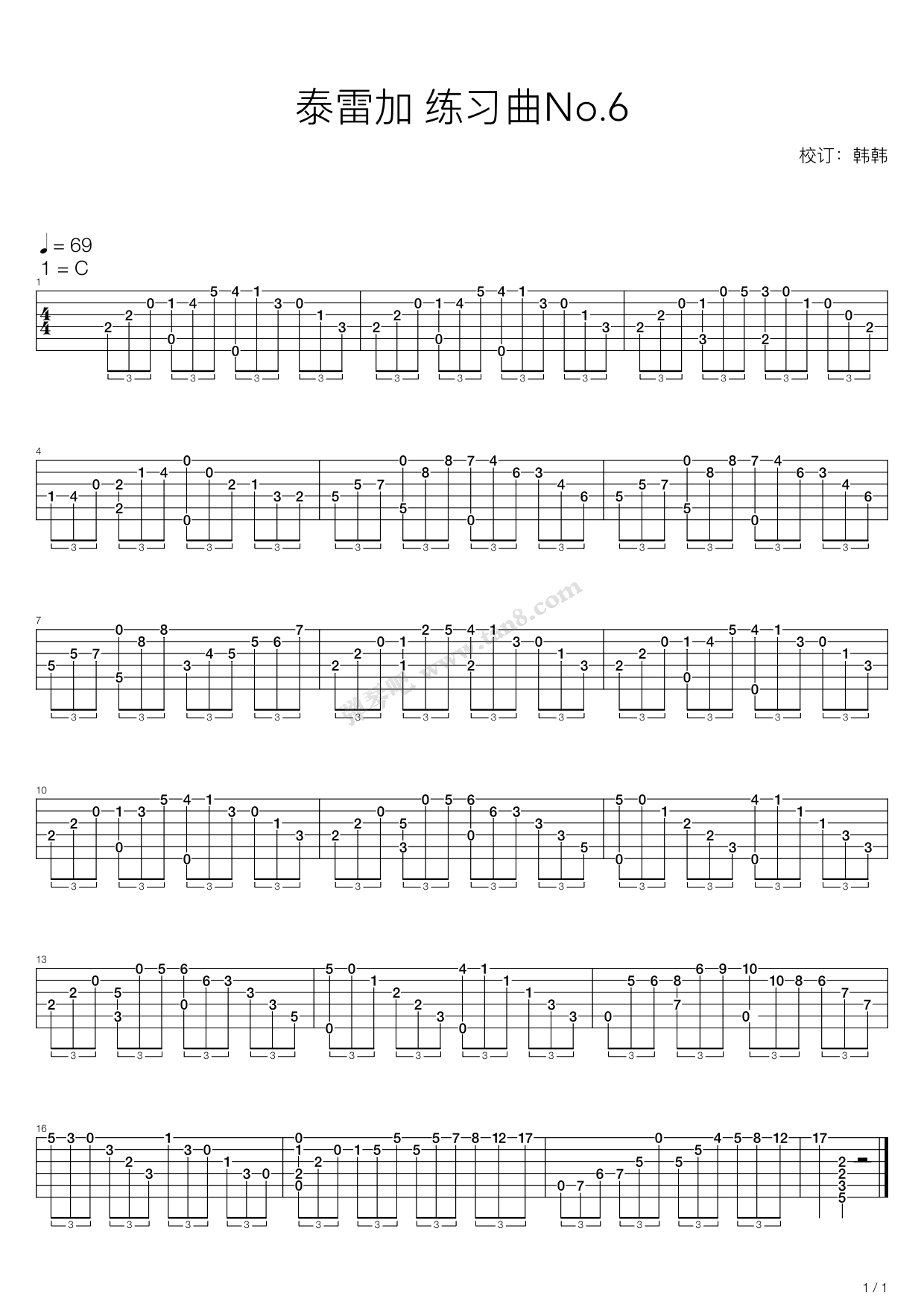 《练习曲No.6》吉他谱-C大调音乐网
