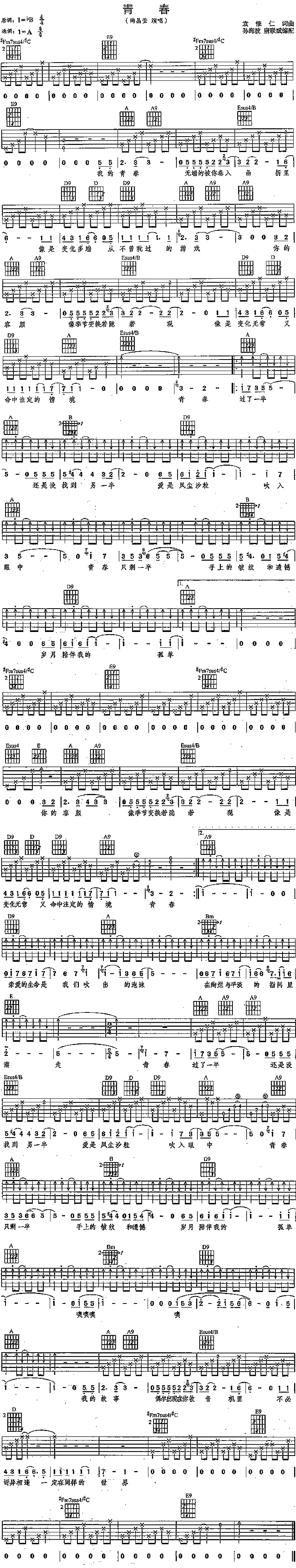 《青春》吉他谱-C大调音乐网