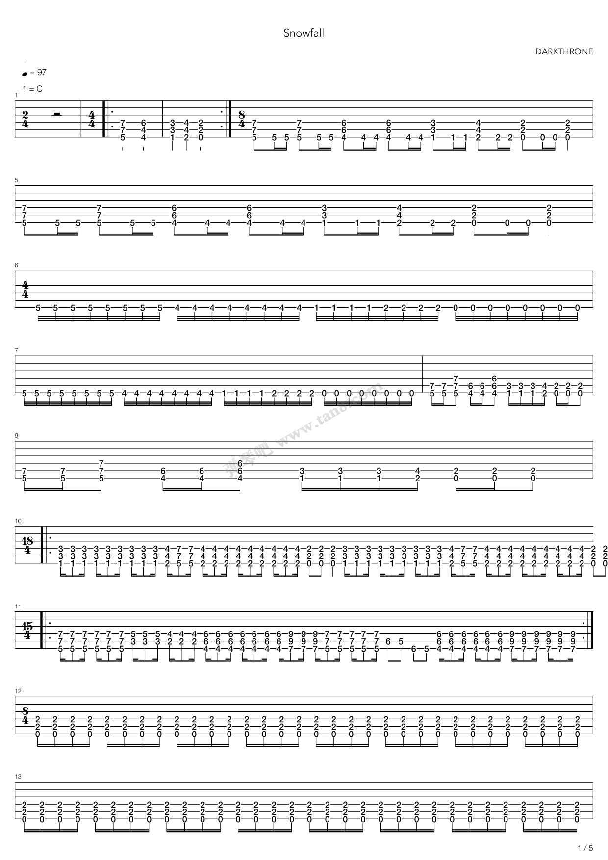 《Snowfall》吉他谱-C大调音乐网