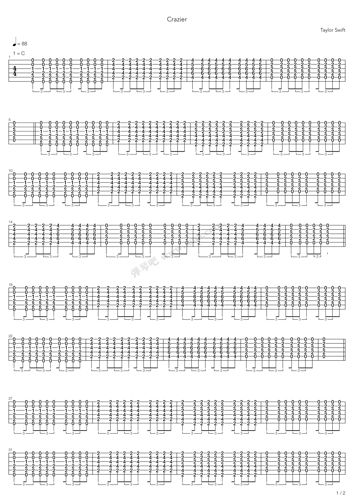 《Crazier》吉他谱-C大调音乐网