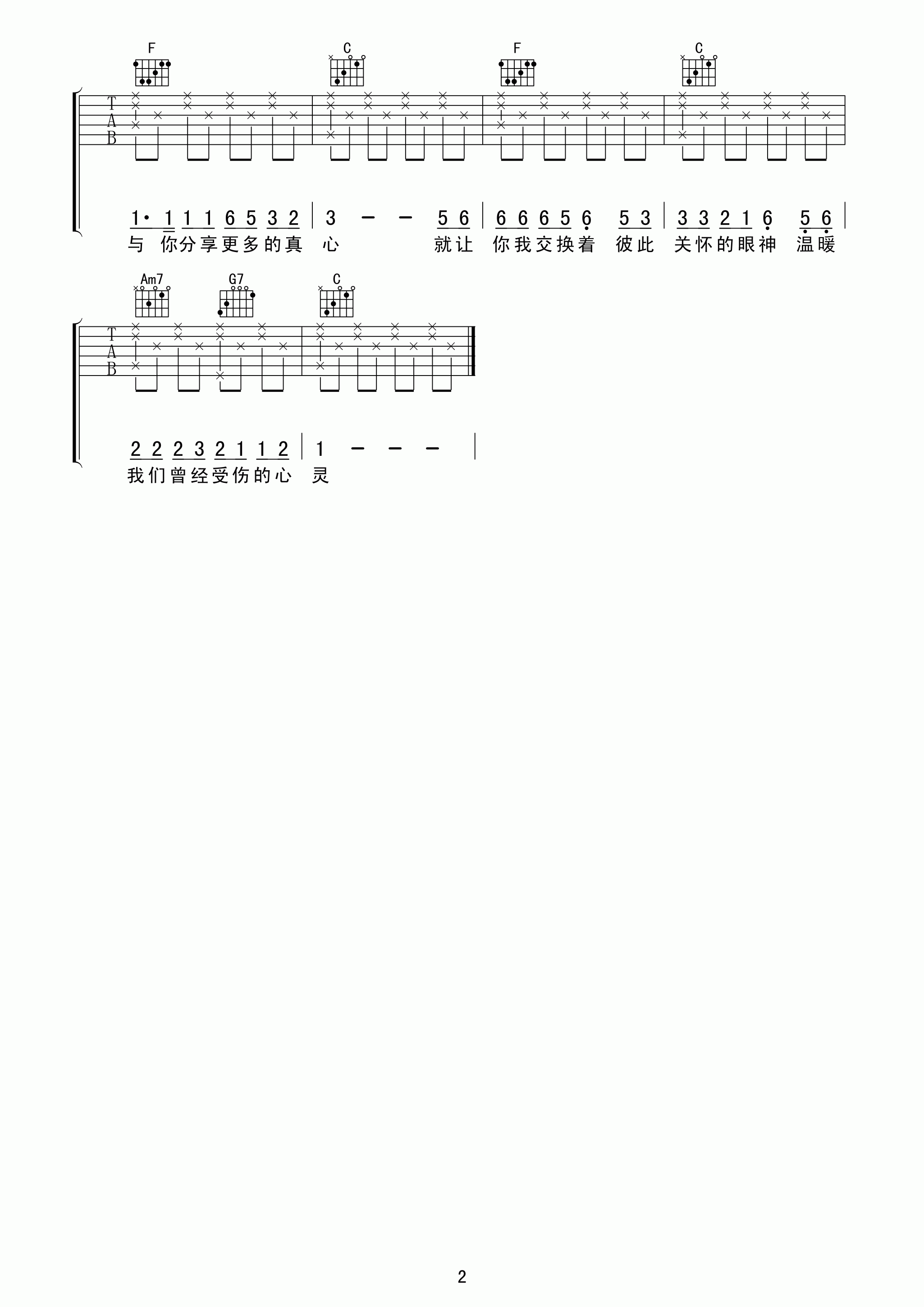 王杰1994吉他谱 C调高清版-C大调音乐网